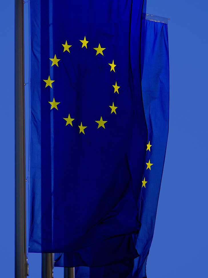 modra, emblem, prepozna, Evropi, zastava Evropa, zastavo, drhtenje