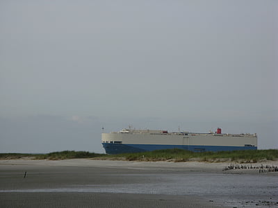 freighter, ship, borkum, north sea, island, beach, summer