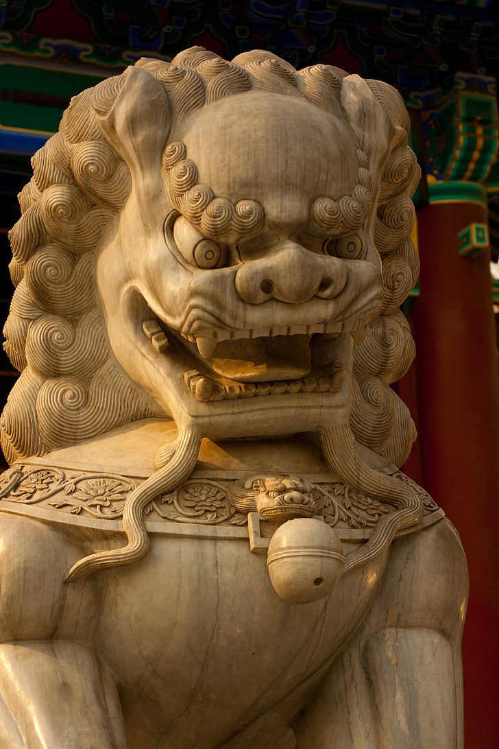 Asiatiska, Kinesiska, Kina, staty, hund, lejon, Dragon
