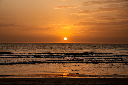 spiaggia, tramonto, sole, cielo arancione, sera, mare, Scenics