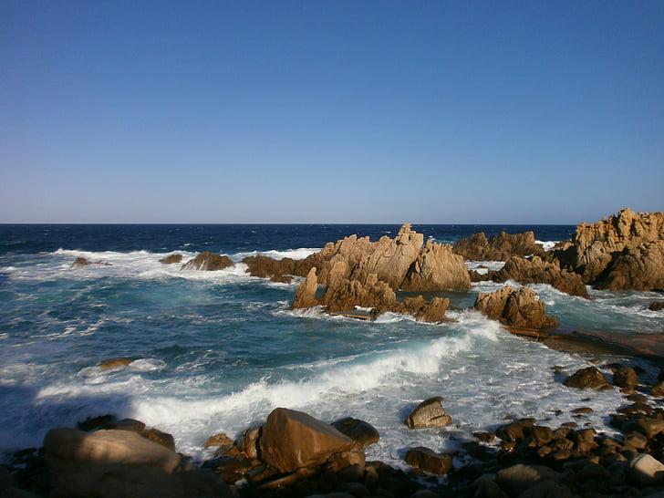 sardinia, sea, mediterranean, surf, rock, coast, beach