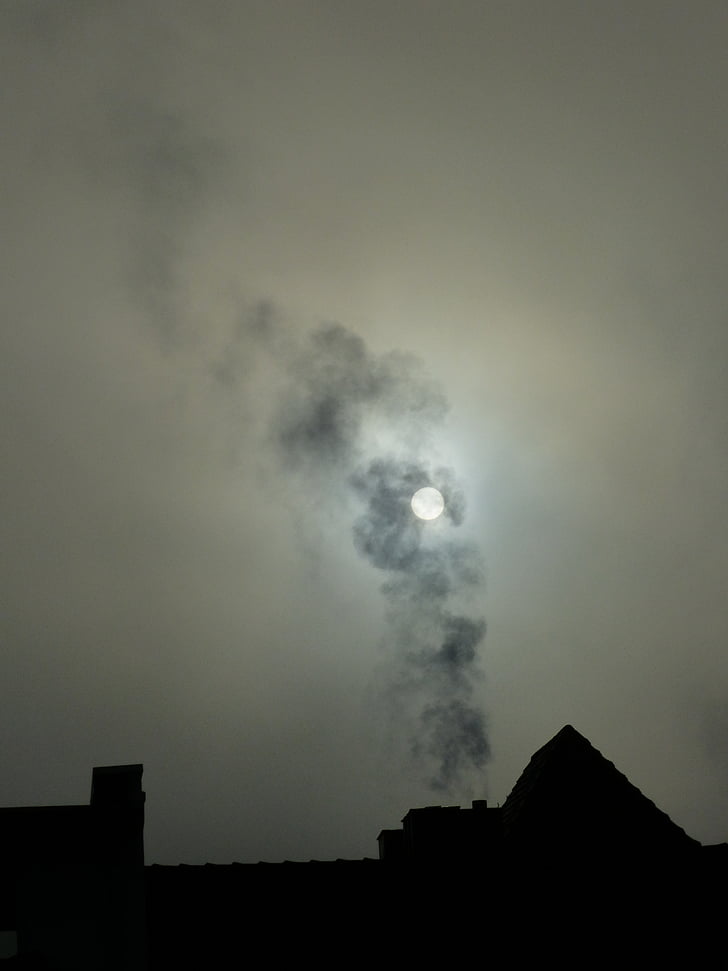 füst, köd, színtelen, hígtrágya, nap, elsötétült, éjszaka
