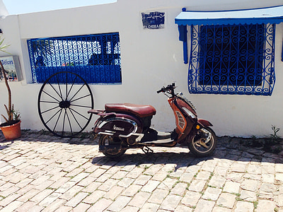 Motorroller, Walze, Tunesien, Urlaub, Fenster, Rad, Vespa
