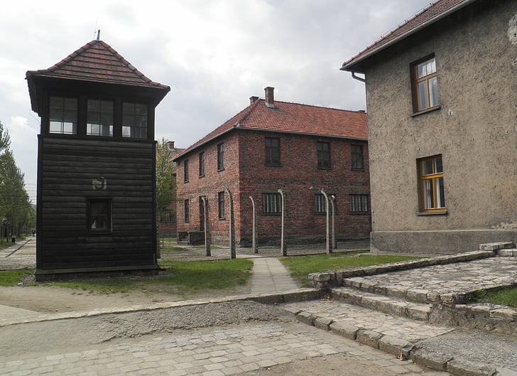 auschwitz, concentration camp, barak, watchtower