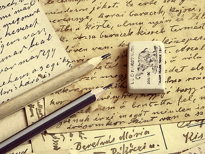 nền tảng, bút chì, lá thư, bằng văn bản, giấy, cũ, chữ viết tay