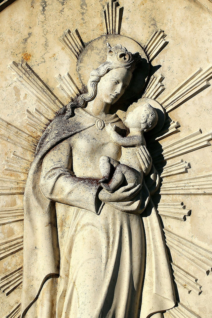 relief, stone, madonna, mother of god, jesus christ, christianity, mother