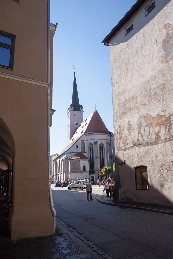 vieille ville, Wasserburg, Église, steeple, ville, Historiquement, goulot d’étranglement