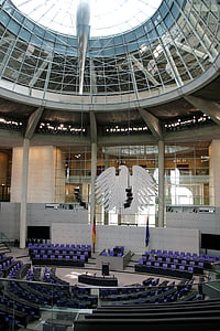 Ομοσπονδιακή Βουλή, Ράιχσταγκ, Βερολίνο, αίθουσα, εραλδικά ζώο, κεφαλαίου, γυάλινο θόλο