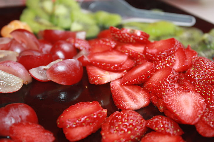 stroberi, buah-buahan, salad, merah, sehat, segar