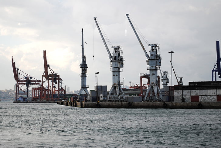 hamnen, Crane, Istanbul, Haydarpasa, hamn, Giant crane, vinter himlen