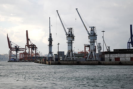 Harbor, Crane, Istanbul, Haydarpasa, port de mer, grue géante, ciel d’hiver