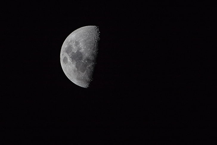 en noir et blanc, sombre, Lune, Sky