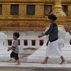 мать, ребенок, Бирма, Храм, Мьянма
