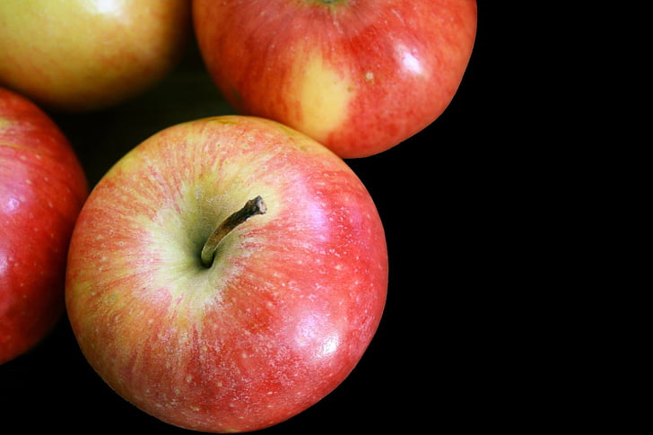 äpplen, isolerade, frukt, mat, friska, äta, röd