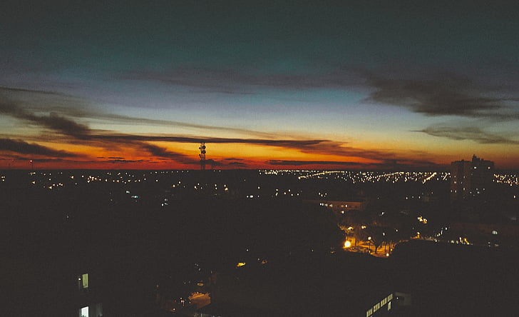 kuva, City, Sunset, hämärä, ilta, yö, taivas