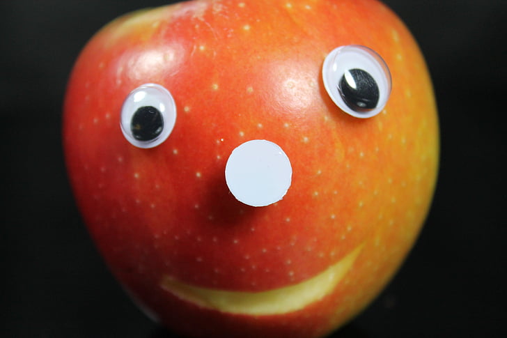 Apple, ansikt, øyne, nese, frukt, tall, bite