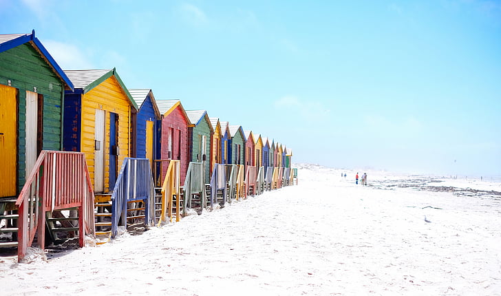 houses, cottages, colors, beach, white, sand, vacation
