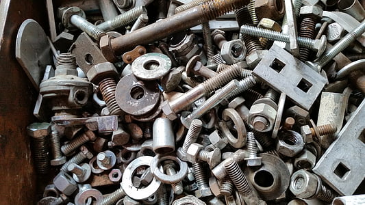nuts, bolts, metal, steel, construction, screw, industry
