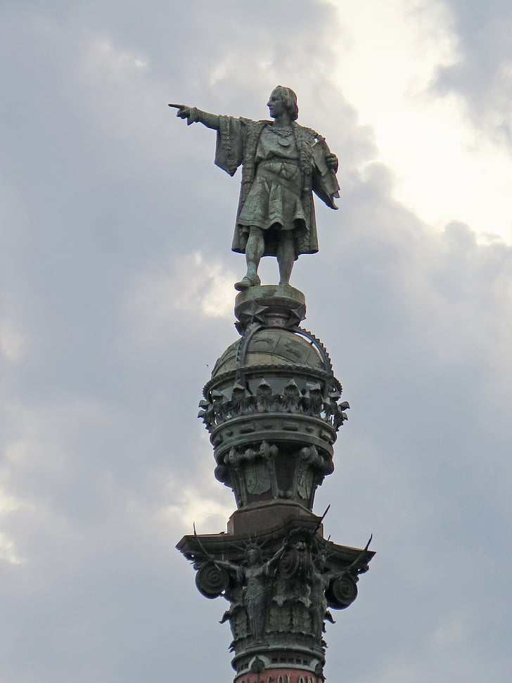 Christoph, Columbus, bức tượng, Barcelona, Tây Ban Nha, màu xanh, con số