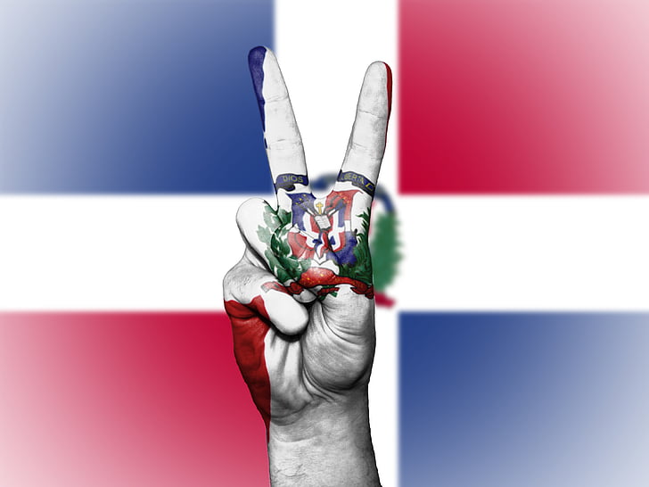 República Dominicana, paz, mão, nação, plano de fundo, Bandeira, cores