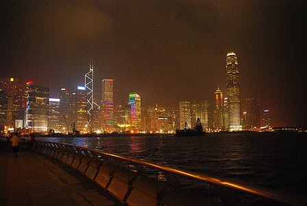 malam, Hong kong, bangunan, pencakar langit, suprastruktur, Kota, aglomerasi
