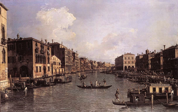 Giovanni kanál, Benátky, Itálie, kanál, budovy, obloha, mraky