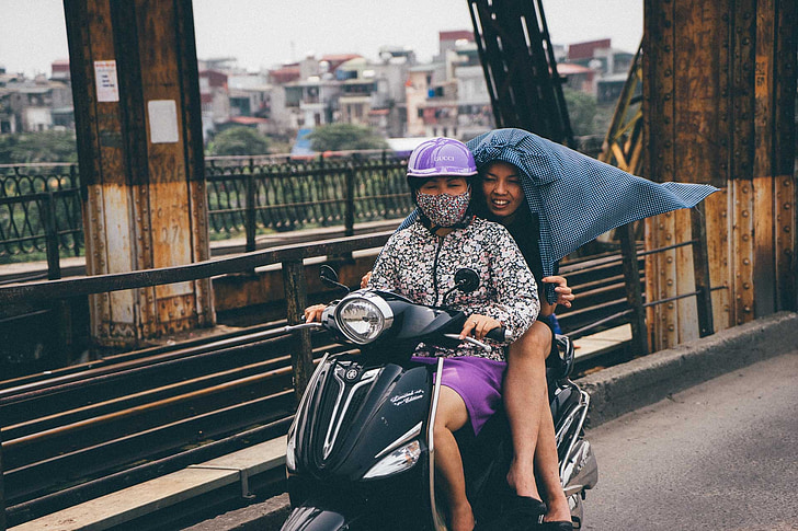 Vietnam, Hanoi, scooter, brug, cultuur, reizen, Azië