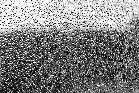 damla, yağmur damlası, cam, gri