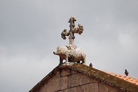 cruz, church, little pig, roof, decoration, architecture, old