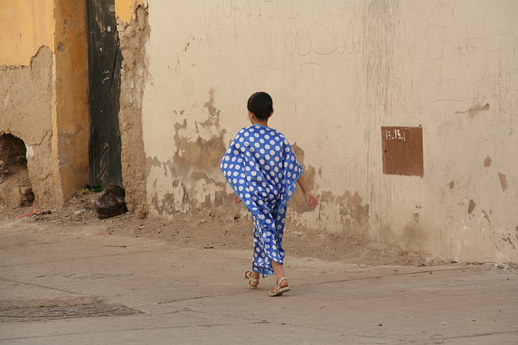 Marokas, gatvė, Rodyti, maža mergaitė