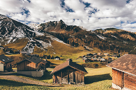 自然, 山, スイス, 雲, 家, 風景, 旅行