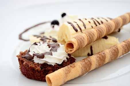 banaan, Split, barquillos, chocolade, wafels, crème, Cupcake
