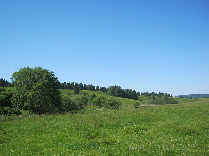 krajine, travnik, pohodništvo, nebo, modra, širok