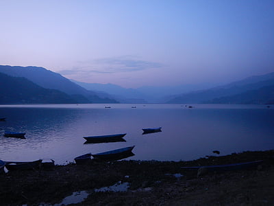 Nepal, Pokhara, fred, ro, Lake, blå, båt