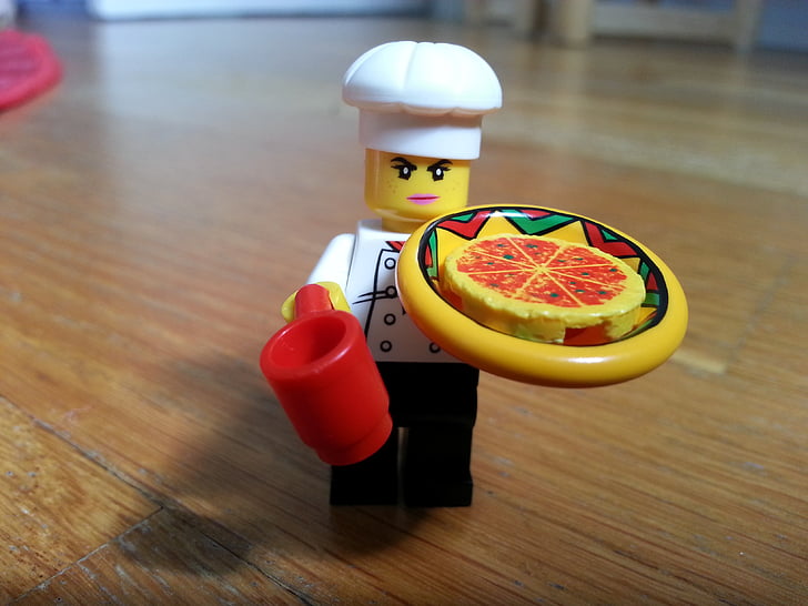 Lego, rakstzīme, mazs, pica, pavārs