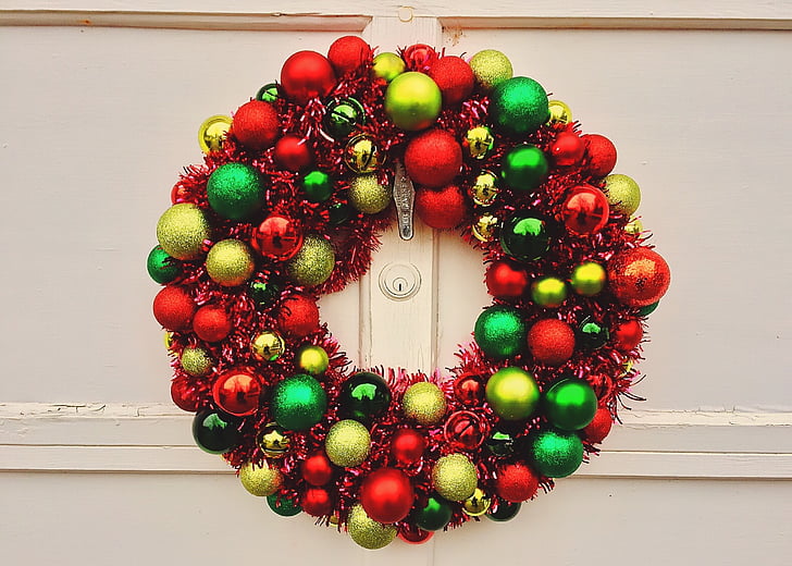 christmas, wreath, holiday, decoration, celebration, winter, red