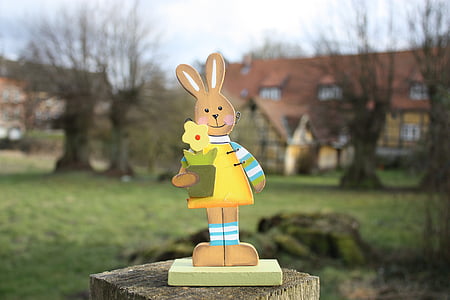 easter bunny, holzfigur, hare girl, easter, easter greeting, happy easter, cute