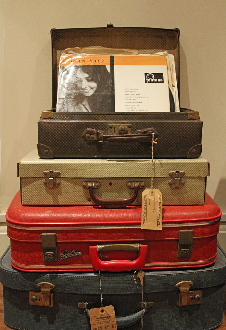 maletes, vell, retro, equipatge, anyada