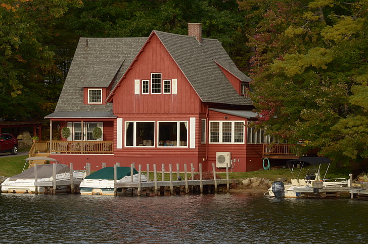 Country house, ngôi nhà bằng gỗ, Lake, rừng, Thiên nhiên, ngôi nhà mơ ước, cảnh mùa thu