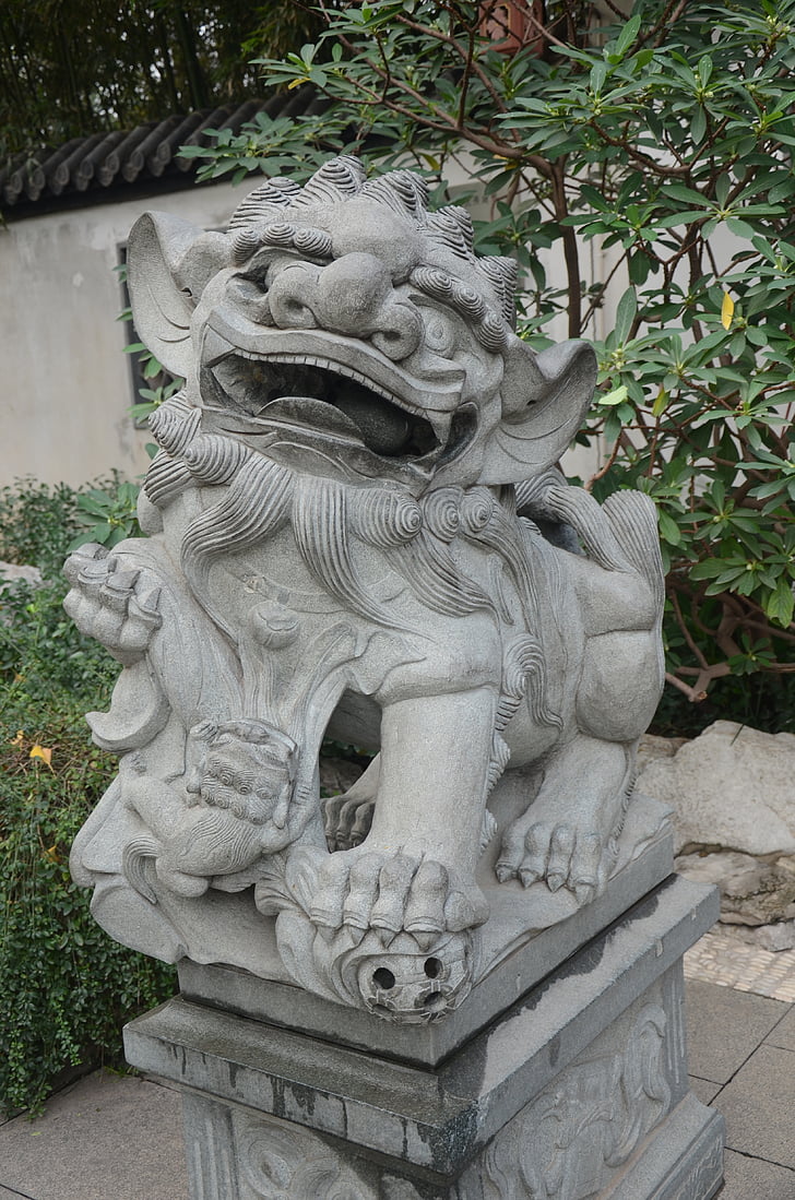 lav, skulptura, kamena, Azija