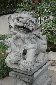 lejon, skulptur, sten, Asia