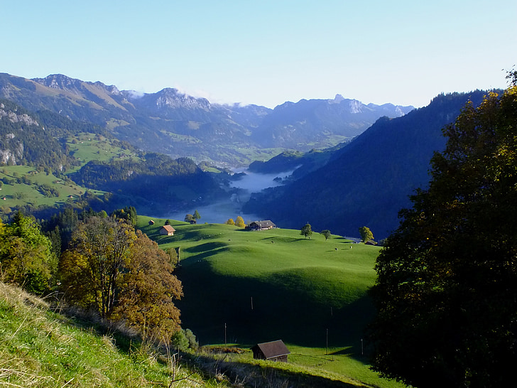 Berno oberland, Alpių, Šveicarija, rūkas, rudenį, įspūdingas, kalnų