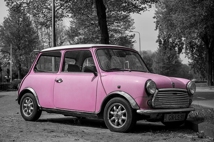 pink, mini, car, fun, bright, female, lady