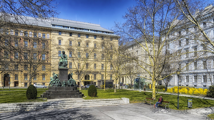Vienna, Austria, plaza Beethoven, costruzione, Monumento, Statua, architettura