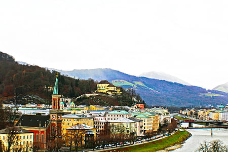 Europa, Österrike, Salzburg, resor, arkitektur, landmärke, gamla staden