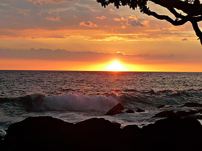 puesta de sol, Hawaii, fondo fotográfico, Playa, Océano, mar, vacaciones