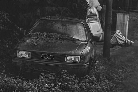 auto, Audi a80, siva, kiša, isključen, tužno, loše vrijeme