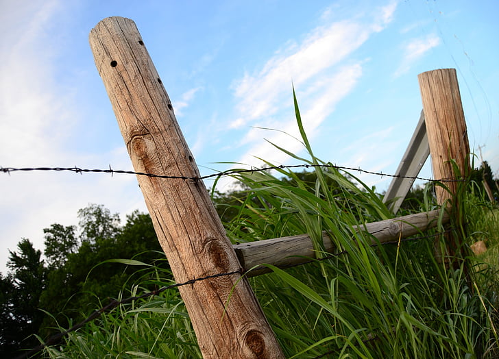 poste de la cerca, alambre de la lengüeta, alambre, cerca de, de púas, Exponer, rural