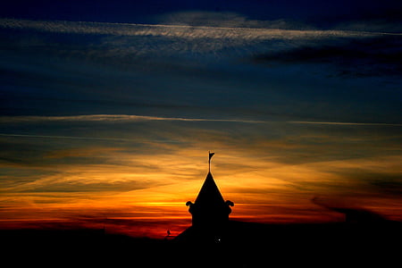 Sonnenuntergang, Schloss, am Abend, Himmel, Wolke, Schatten, rot