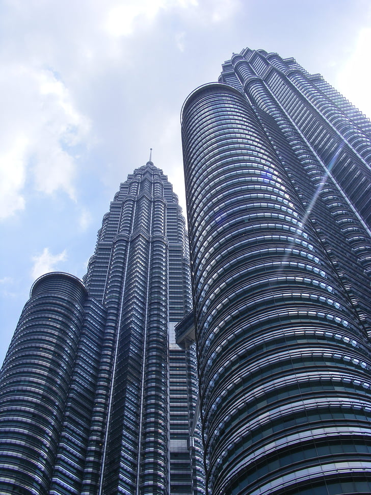 niski, kątowe, fotografii, Wysoka, wzrost, budynek, wieże Petronas towers